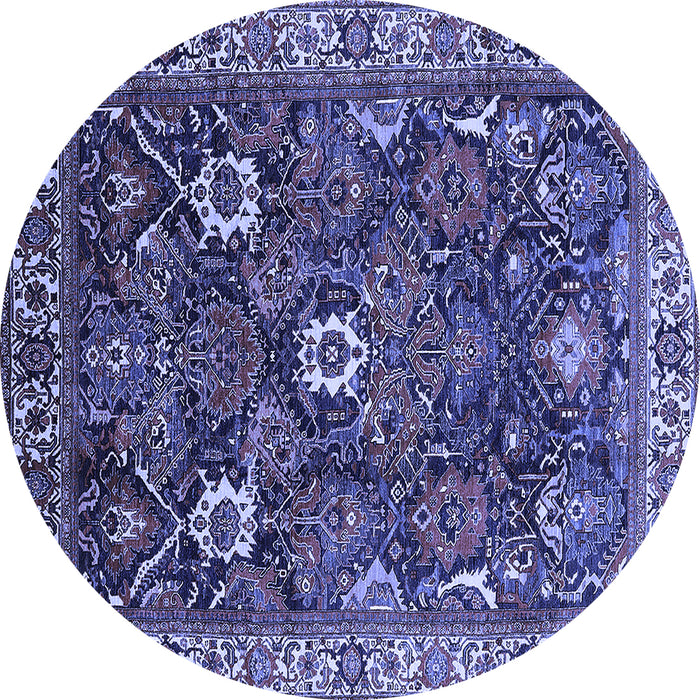 Round Machine Washable Oriental Blue Traditional Rug, wshurb1370blu