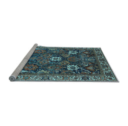 Sideview of Machine Washable Oriental Light Blue Traditional Rug, wshurb1370lblu
