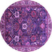 Round Machine Washable Oriental Purple Traditional Area Rugs, wshurb1370pur