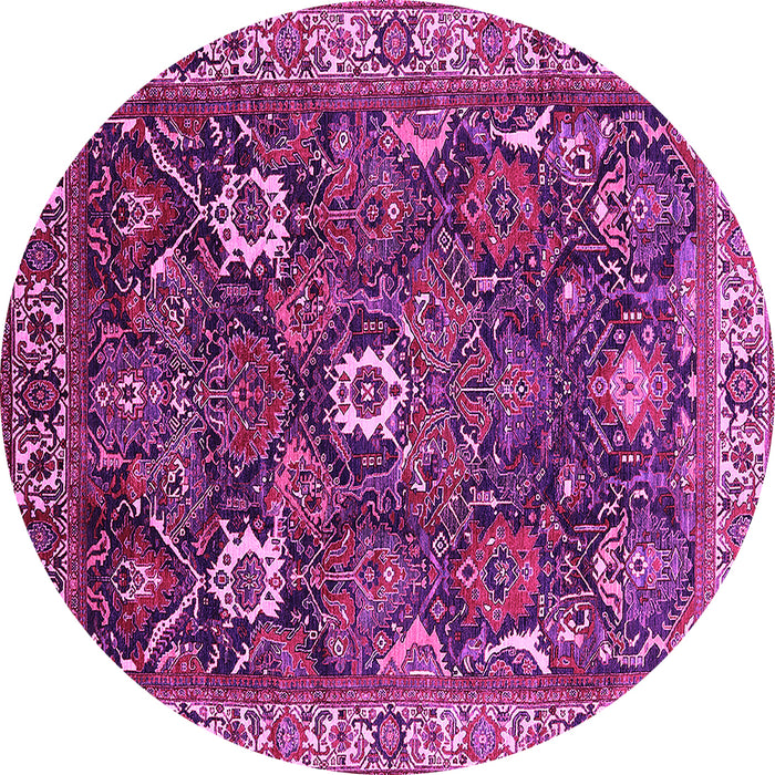 Round Machine Washable Oriental Pink Traditional Rug, wshurb1370pnk