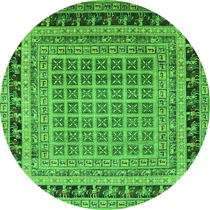 Round Machine Washable Oriental Green Industrial Area Rugs, wshurb1371grn