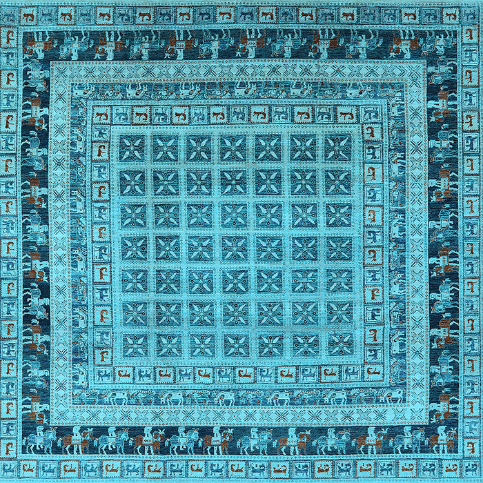 Square Machine Washable Oriental Light Blue Industrial Rug, wshurb1371lblu