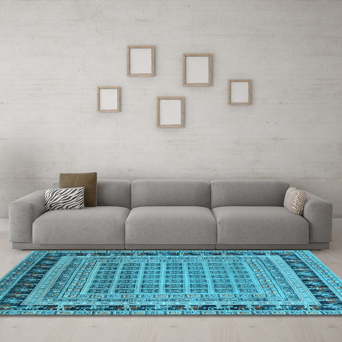 Machine Washable Oriental Light Blue Industrial Rug in a Living Room, wshurb1371lblu
