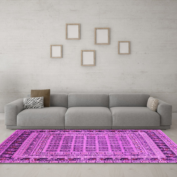 Machine Washable Oriental Pink Industrial Rug in a Living Room, wshurb1371pnk