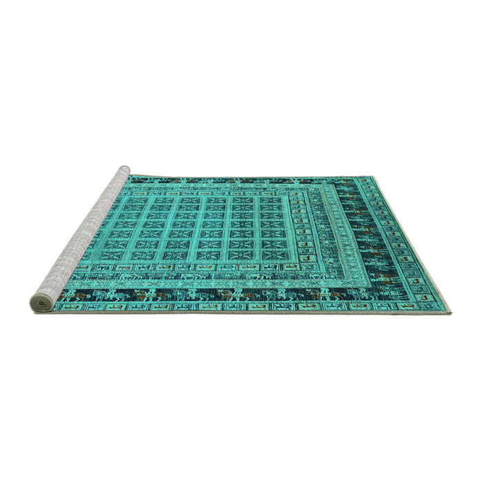 Sideview of Machine Washable Oriental Turquoise Industrial Area Rugs, wshurb1371turq