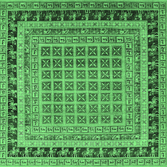 Square Machine Washable Oriental Emerald Green Industrial Area Rugs, wshurb1371emgrn