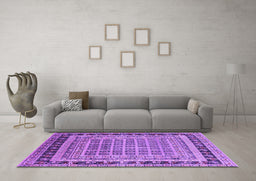 Machine Washable Oriental Purple Industrial Area Rugs in a Living Room, wshurb1371pur