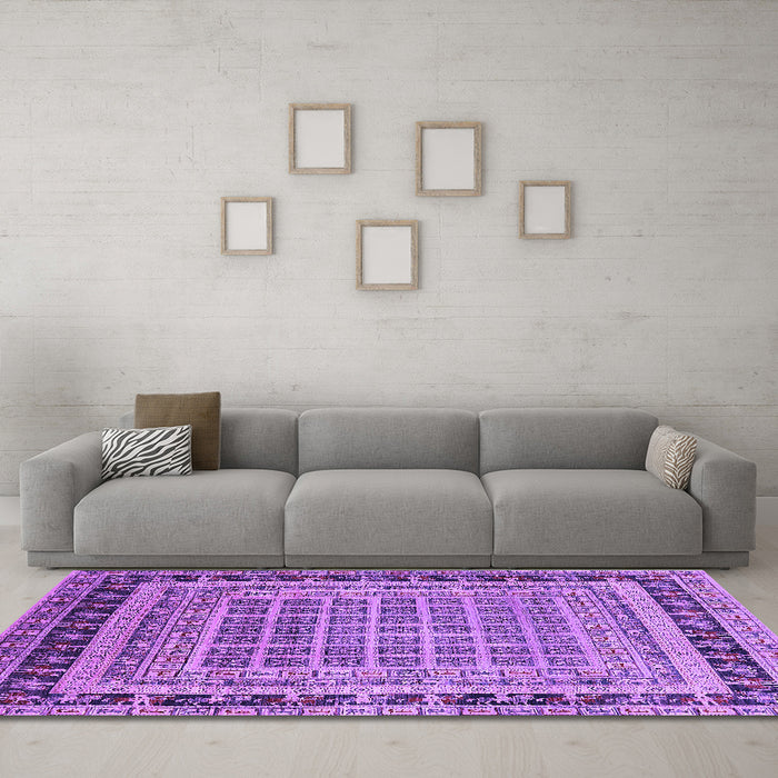 Machine Washable Oriental Purple Industrial Area Rugs in a Living Room, wshurb1371pur