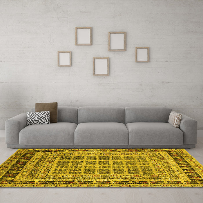 Machine Washable Oriental Yellow Industrial Rug in a Living Room, wshurb1371yw