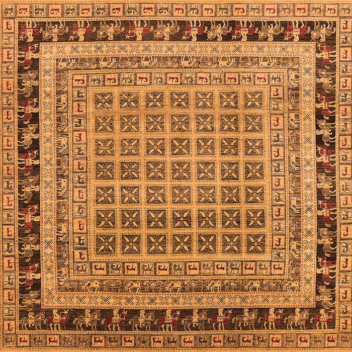 Square Machine Washable Oriental Orange Industrial Area Rugs, wshurb1371org