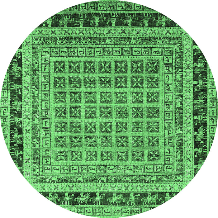 Round Machine Washable Oriental Emerald Green Industrial Area Rugs, wshurb1371emgrn