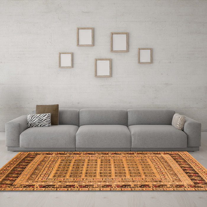 Machine Washable Oriental Orange Industrial Area Rugs in a Living Room, wshurb1371org