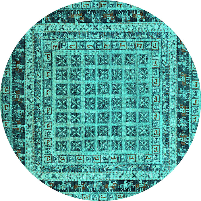 Round Machine Washable Oriental Turquoise Industrial Area Rugs, wshurb1371turq