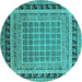 Round Machine Washable Oriental Turquoise Industrial Area Rugs, wshurb1371turq