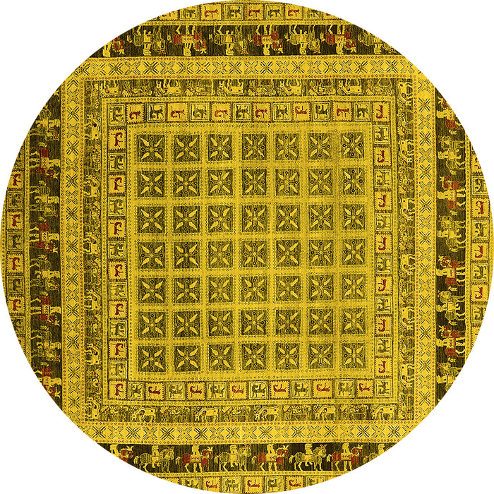 Round Oriental Yellow Industrial Rug, urb1371yw