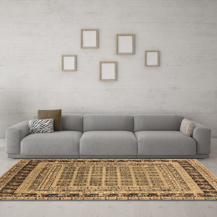 Machine Washable Oriental Brown Industrial Rug in a Living Room,, wshurb1371brn