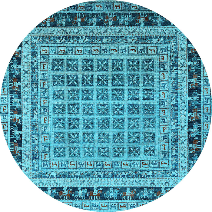 Round Machine Washable Oriental Light Blue Industrial Rug, wshurb1371lblu