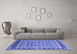 Machine Washable Oriental Blue Industrial Rug in a Living Room, wshurb1371blu