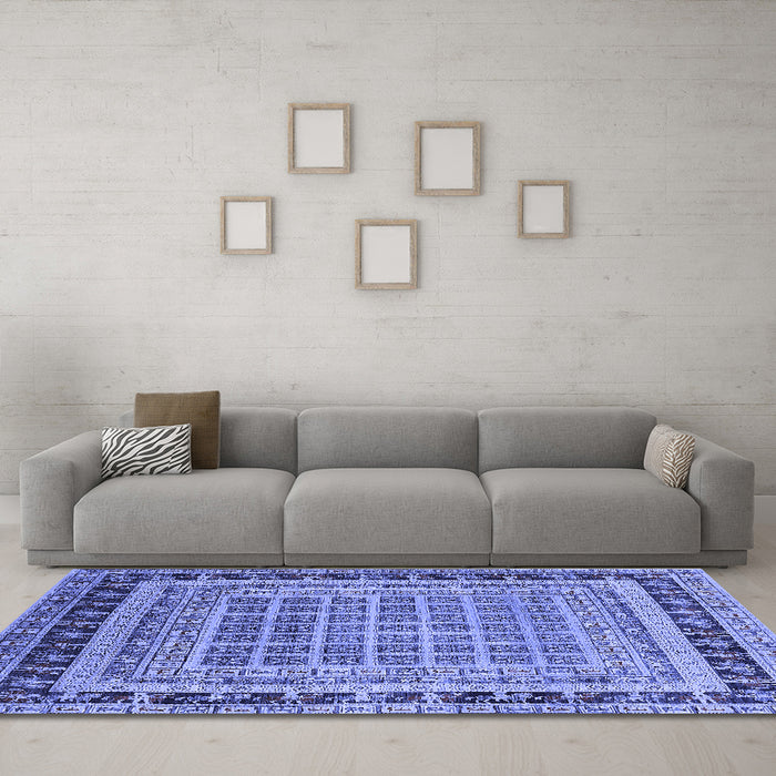 Machine Washable Oriental Blue Industrial Rug in a Living Room, wshurb1371blu