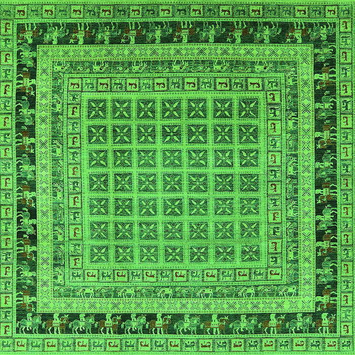 Square Machine Washable Oriental Green Industrial Area Rugs, wshurb1371grn