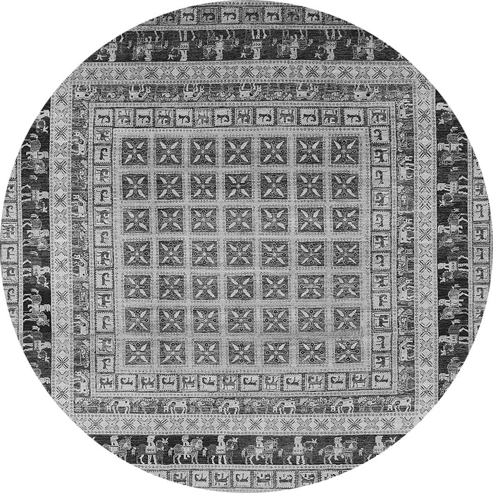 Round Machine Washable Oriental Gray Industrial Rug, wshurb1371gry