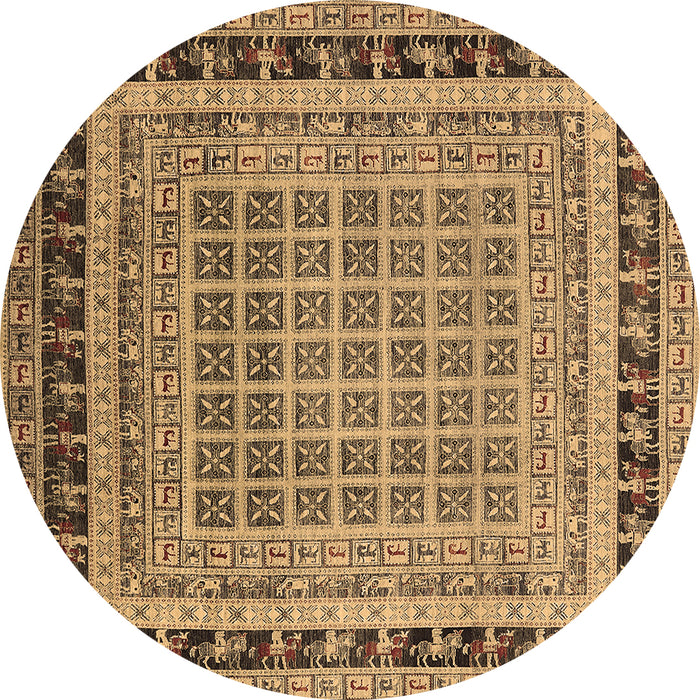 Round Machine Washable Oriental Brown Industrial Rug, wshurb1371brn