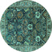 Round Machine Washable Oriental Turquoise Industrial Area Rugs, wshurb1372turq