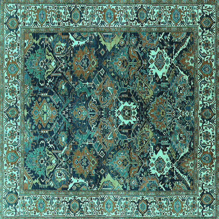 Square Machine Washable Oriental Turquoise Industrial Area Rugs, wshurb1372turq