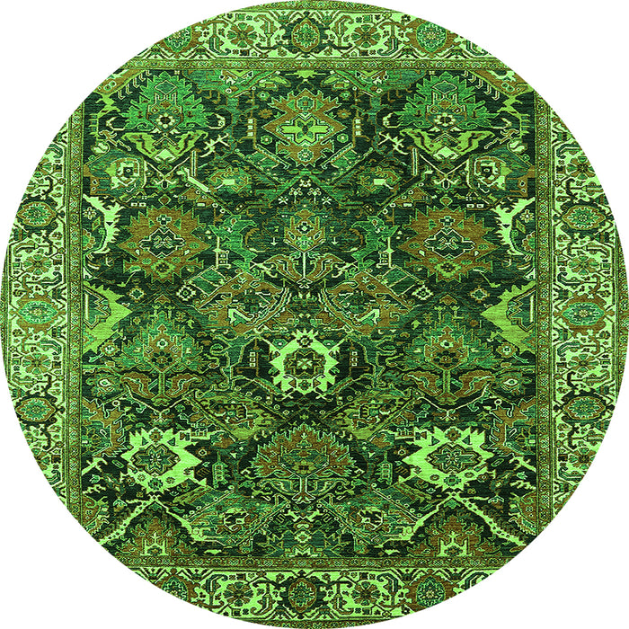 Round Machine Washable Oriental Green Industrial Area Rugs, wshurb1372grn