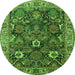 Round Machine Washable Oriental Green Industrial Area Rugs, wshurb1372grn