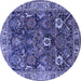 Round Machine Washable Oriental Blue Industrial Rug, wshurb1372blu