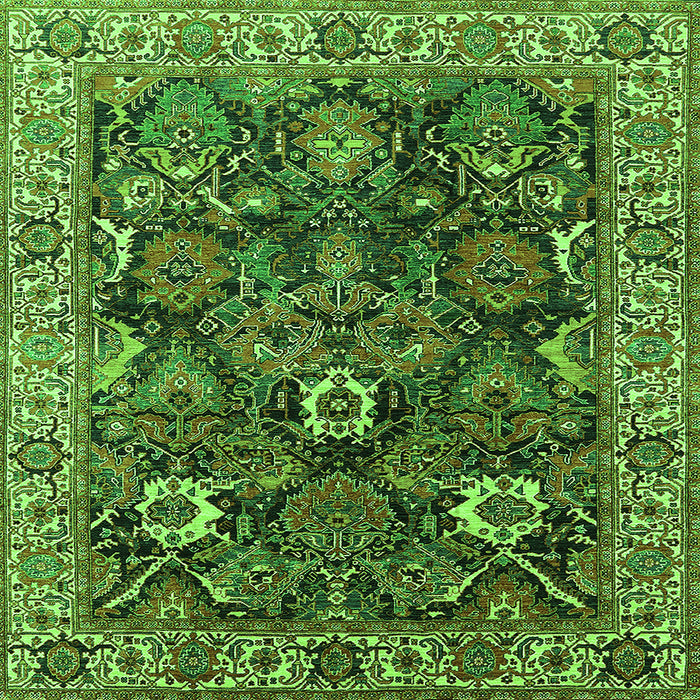 Square Machine Washable Oriental Green Industrial Area Rugs, wshurb1372grn