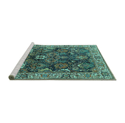 Sideview of Machine Washable Oriental Turquoise Industrial Area Rugs, wshurb1372turq