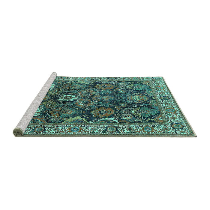 Sideview of Machine Washable Oriental Turquoise Industrial Area Rugs, wshurb1372turq