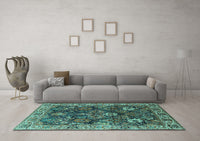 Machine Washable Oriental Turquoise Industrial Rug, wshurb1372turq