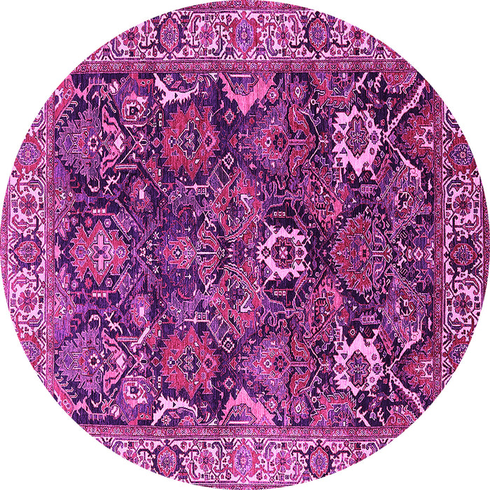 Round Machine Washable Oriental Pink Industrial Rug, wshurb1372pnk