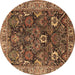 Round Machine Washable Oriental Brown Industrial Rug, wshurb1372brn