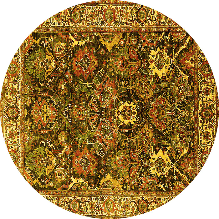 Round Machine Washable Oriental Yellow Industrial Rug, wshurb1372yw