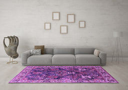 Machine Washable Oriental Purple Industrial Area Rugs in a Living Room, wshurb1372pur