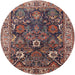 Round Mid-Century Modern Camel Brown Oriental Rug, urb1372