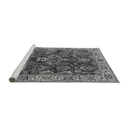 Sideview of Machine Washable Oriental Gray Industrial Rug, wshurb1372gry