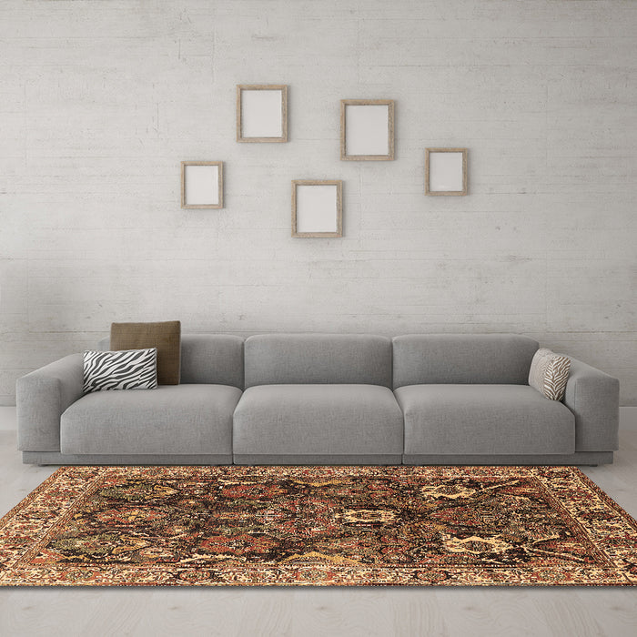Machine Washable Oriental Brown Industrial Rug in a Living Room,, wshurb1372brn