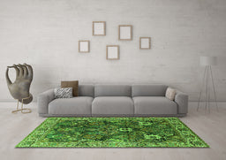 Machine Washable Oriental Green Industrial Area Rugs in a Living Room,, wshurb1372grn