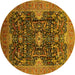 Round Machine Washable Oriental Yellow Industrial Rug, wshurb1373yw