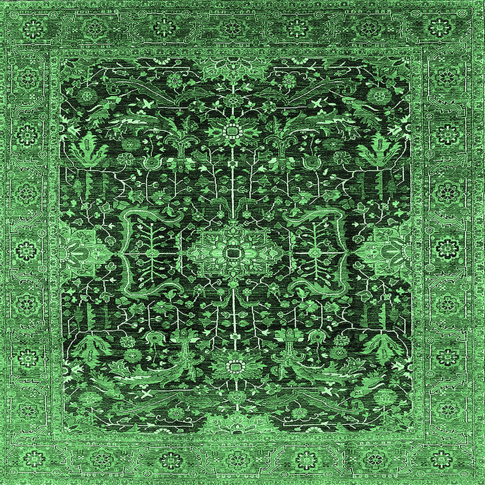 Square Machine Washable Oriental Emerald Green Industrial Area Rugs, wshurb1373emgrn