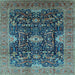 Square Machine Washable Oriental Light Blue Industrial Rug, wshurb1373lblu