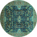 Round Oriental Turquoise Industrial Rug, urb1373turq