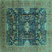 Square Machine Washable Oriental Turquoise Industrial Area Rugs, wshurb1373turq