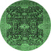 Round Oriental Emerald Green Industrial Rug, urb1373emgrn