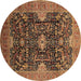 Round Oriental Brown Industrial Rug, urb1373brn